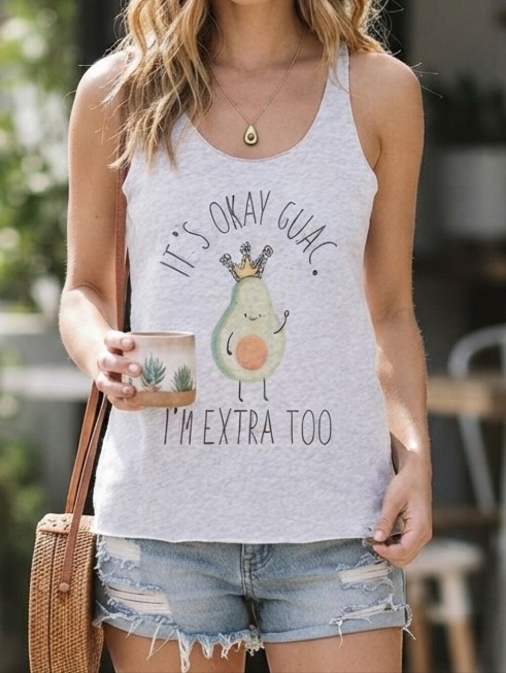 Next Level Apparel Light Gray Avocado Graphic Racerback Tank